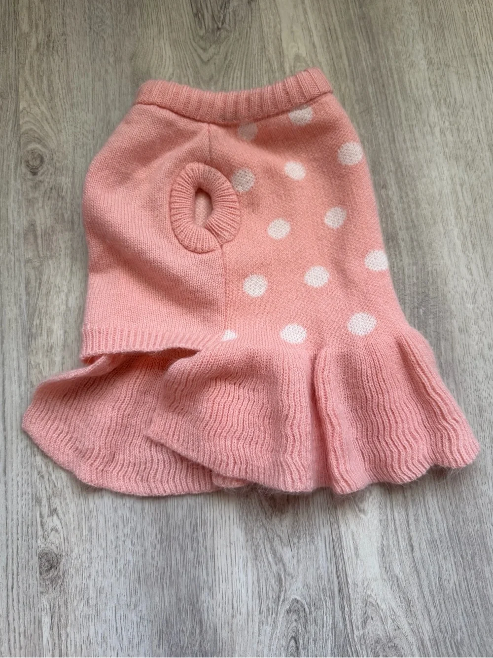 Small Dog/Pet - Polka Dot Ruffle Knit Dress/Shirt Top in Soft Pink - size Small